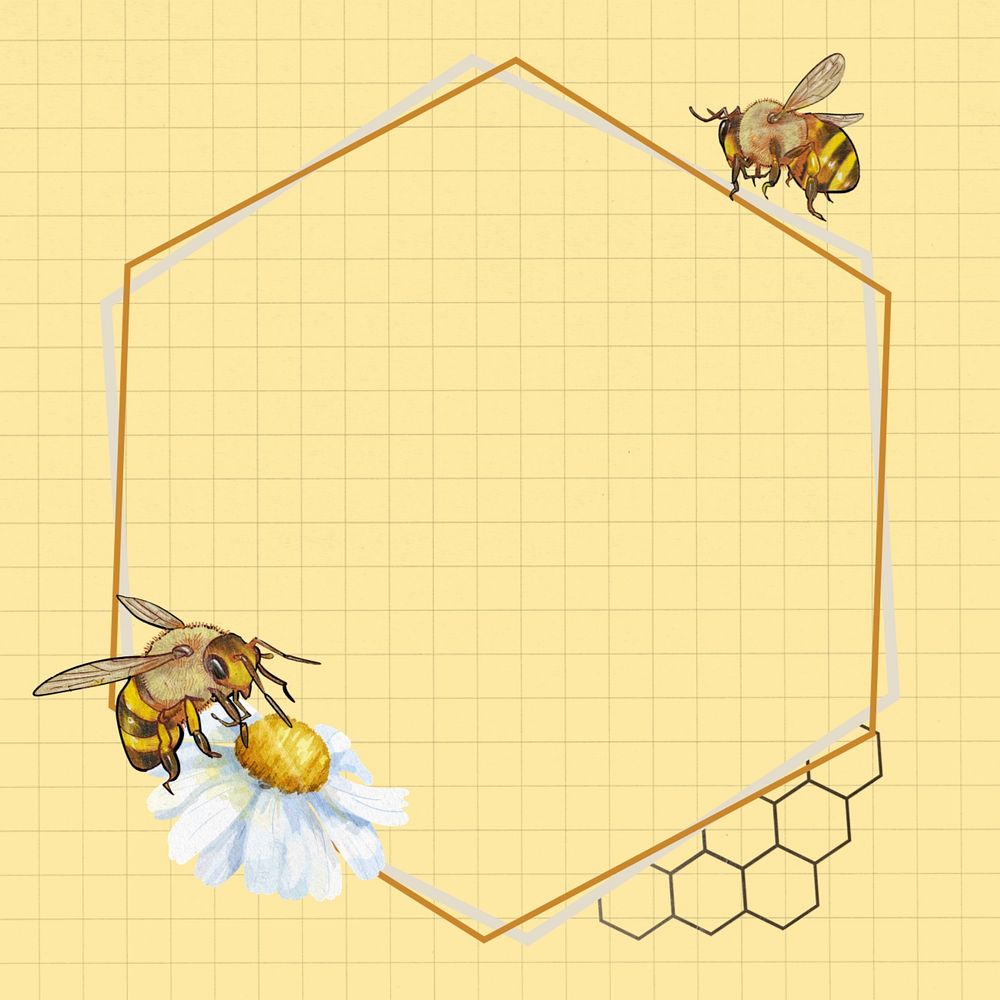 Bees hexagon frame, creative remix, editable design