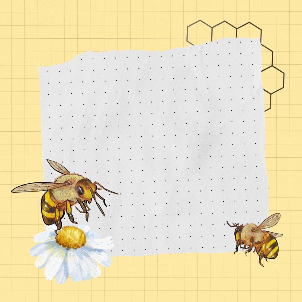 Bees and flower, note paper remix, editable design