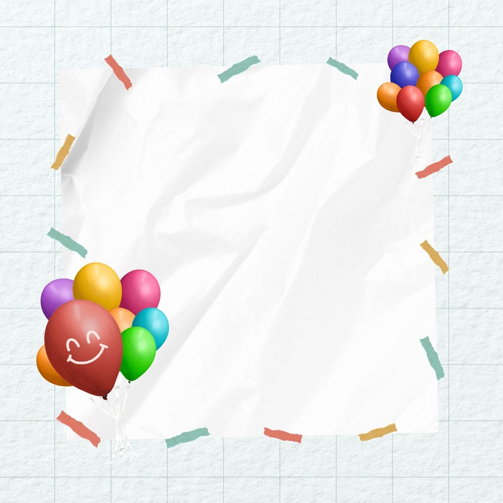 Colorful party balloons, note paper remix, editable design