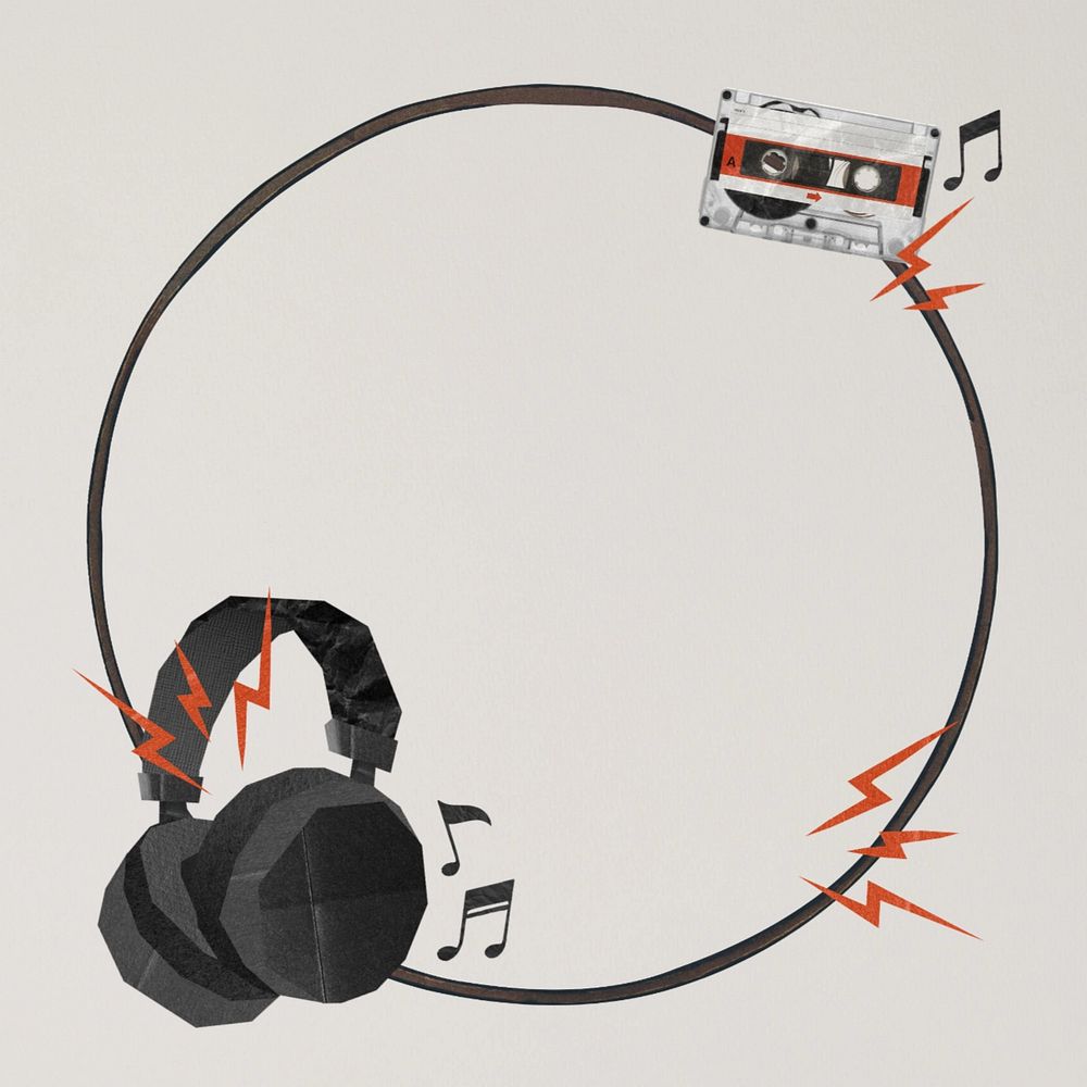 Headphones cassette tape frame, creative remix, editable design