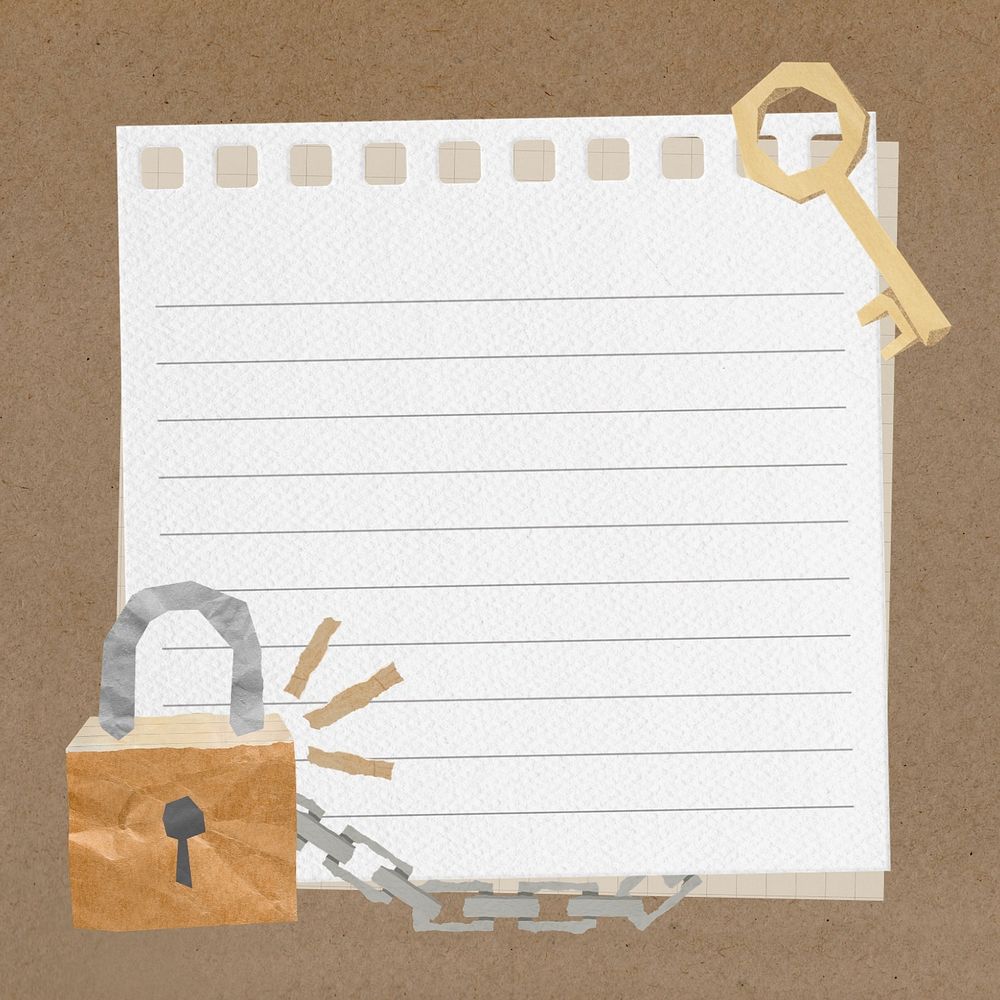 Lock and key, note paper remix, editable design