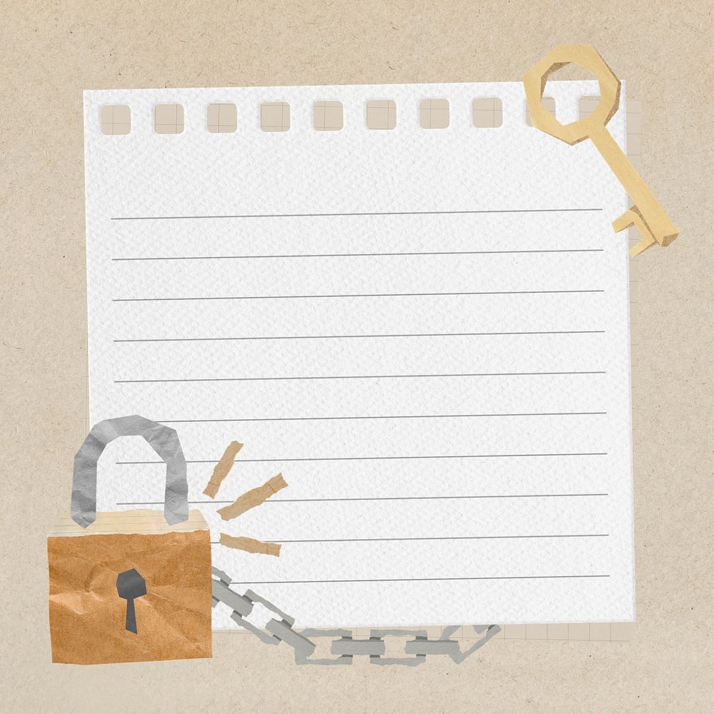 Lock and key, note paper remix, editable design