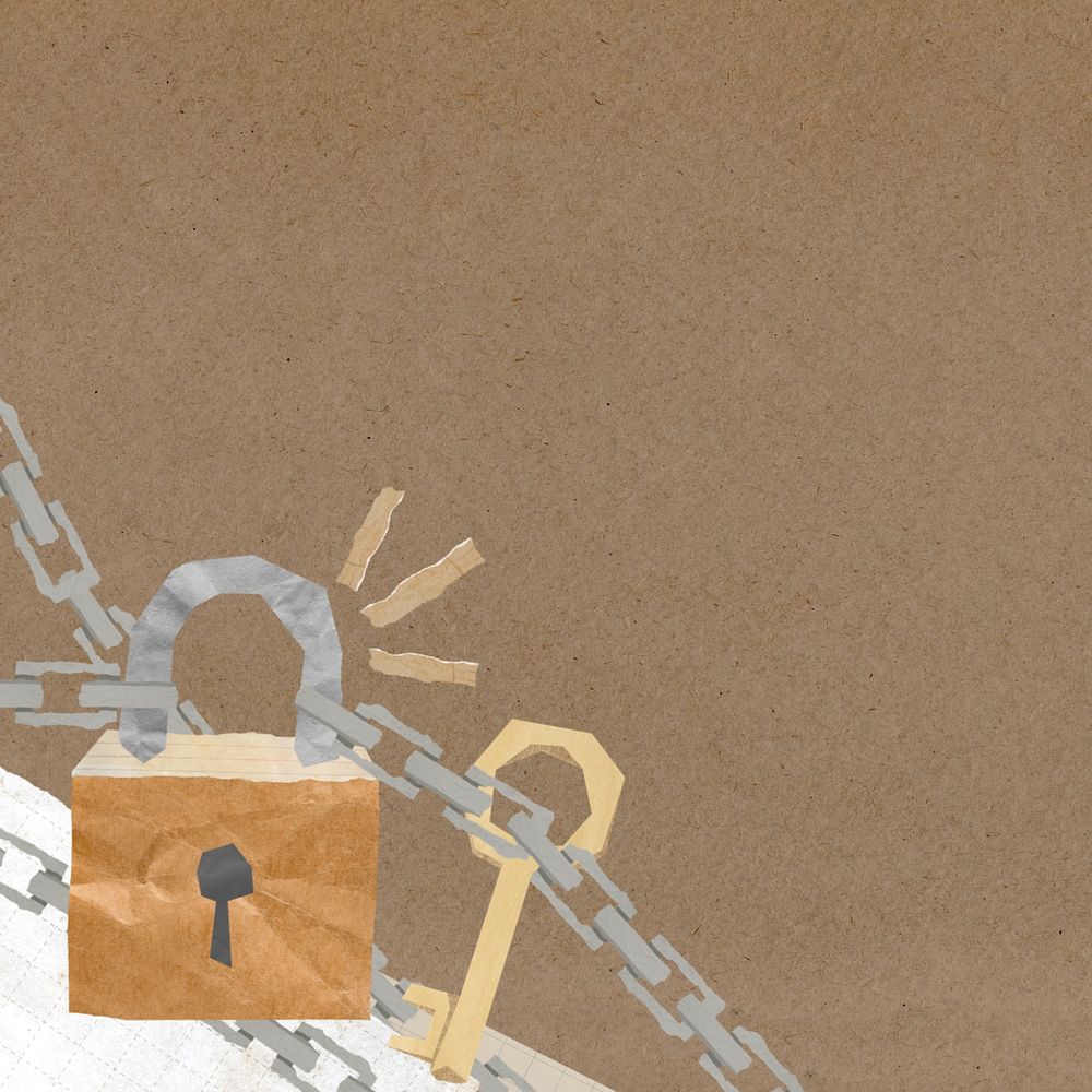 Lock and key background, paper textured, editable design