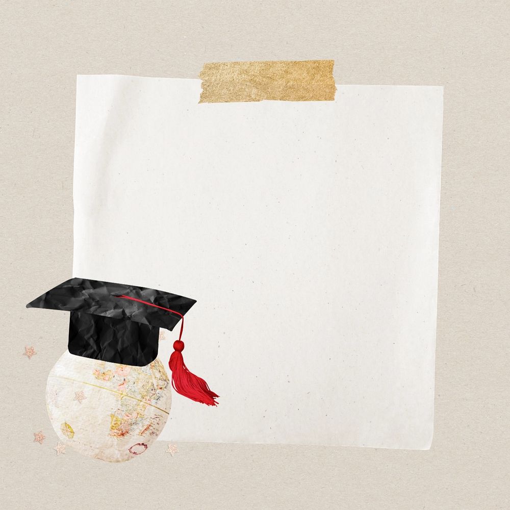 Graduate globe, note paper remix, editable design