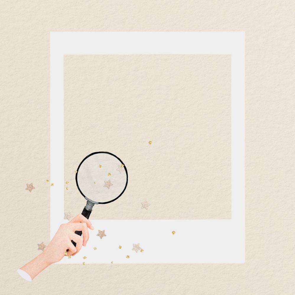 Magnifying glass instant film frame, creative remix, editable design