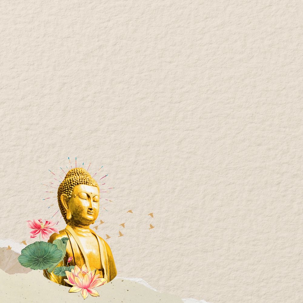 Beige paper textured background, Buddha statue border, editable design