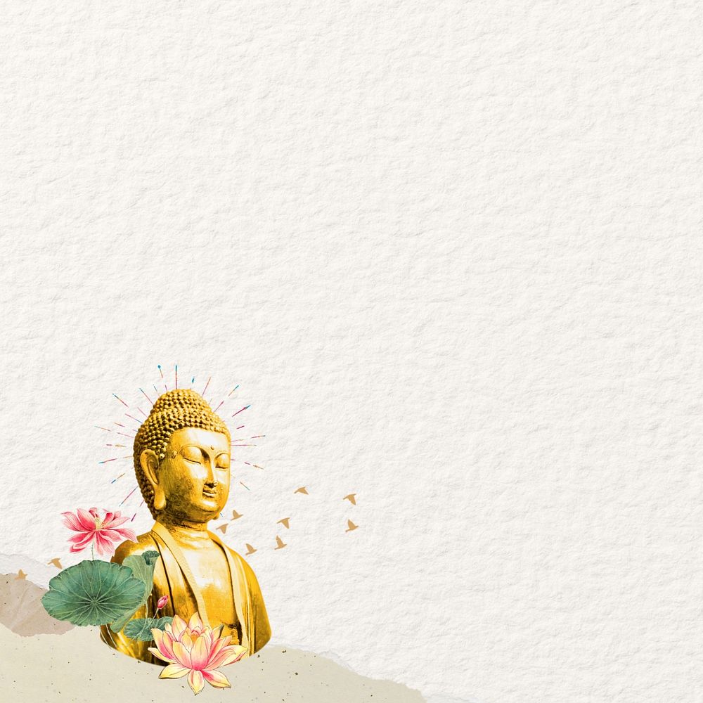 Beige paper textured background, Buddha statue border, editable design