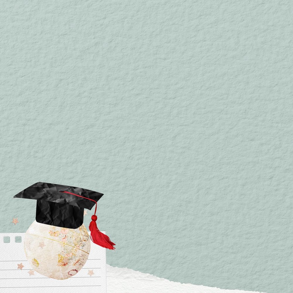 Green paper textured background, graduation cap border, editable design