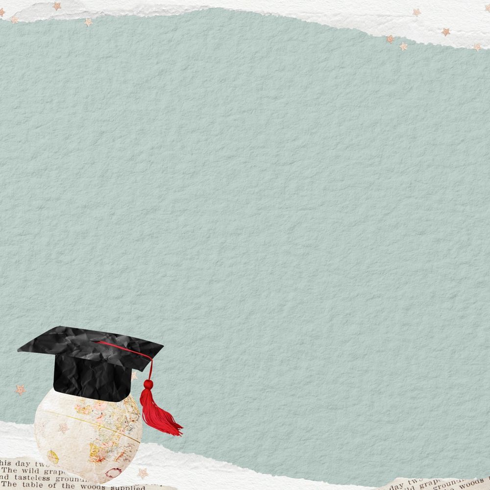 Green paper textured background, graduation cap border, editable design