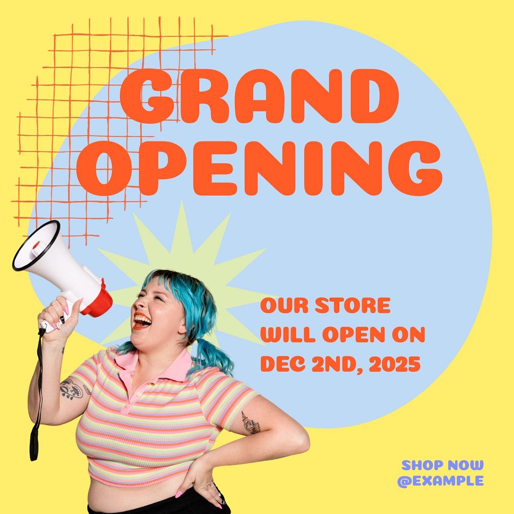 Grand opening Instagram post template, editable text