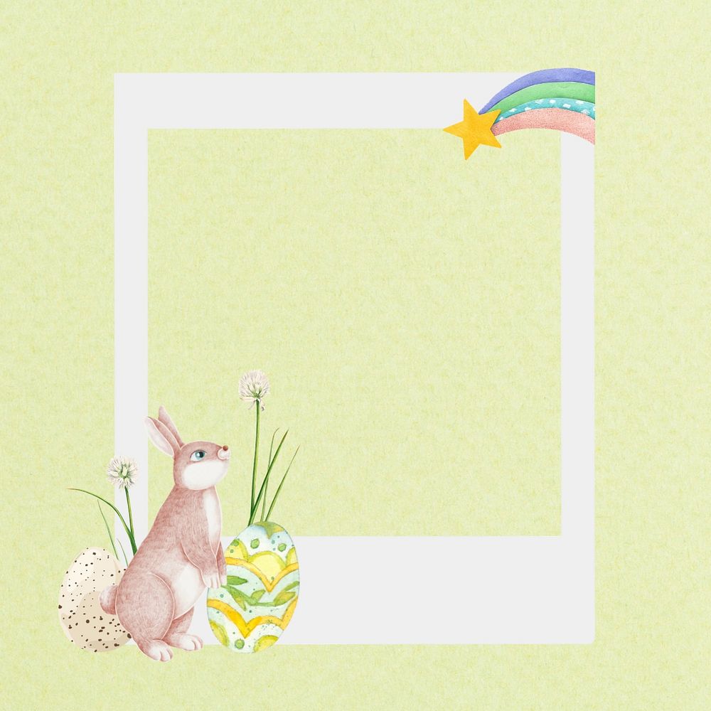 Easter bunny instant film frame, creative remix, editable design