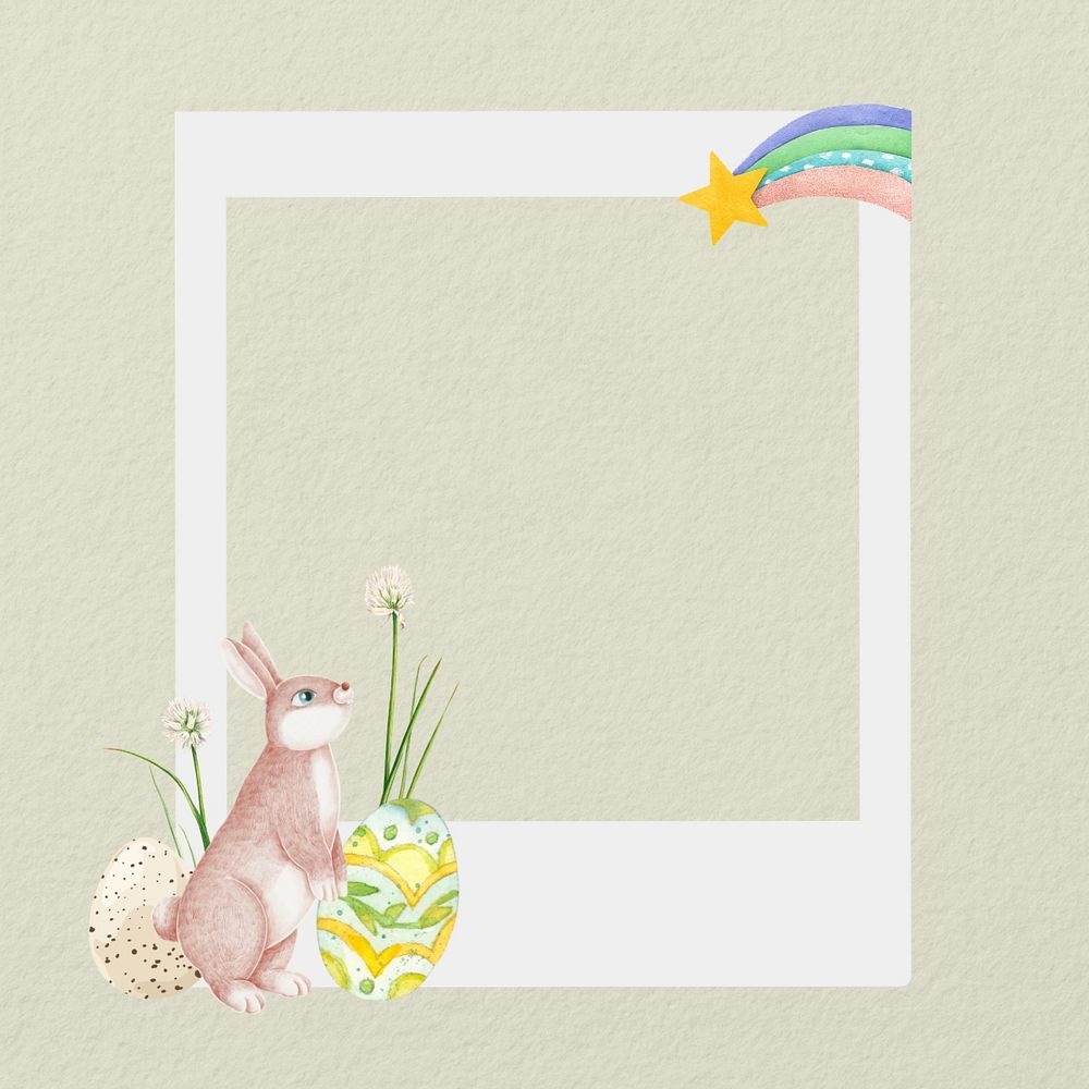 Easter bunny instant film frame, creative remix, editable design