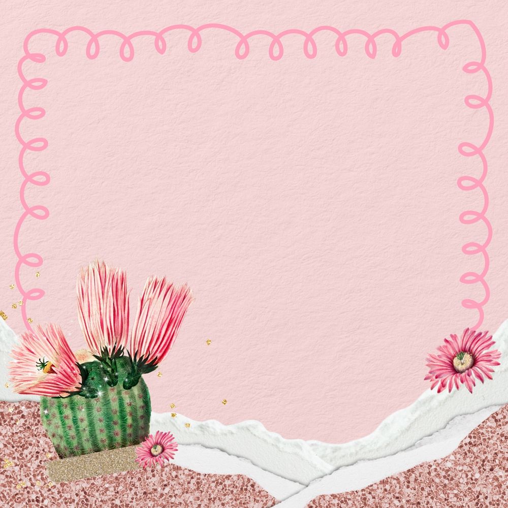 Cactus flower frame background, editable design