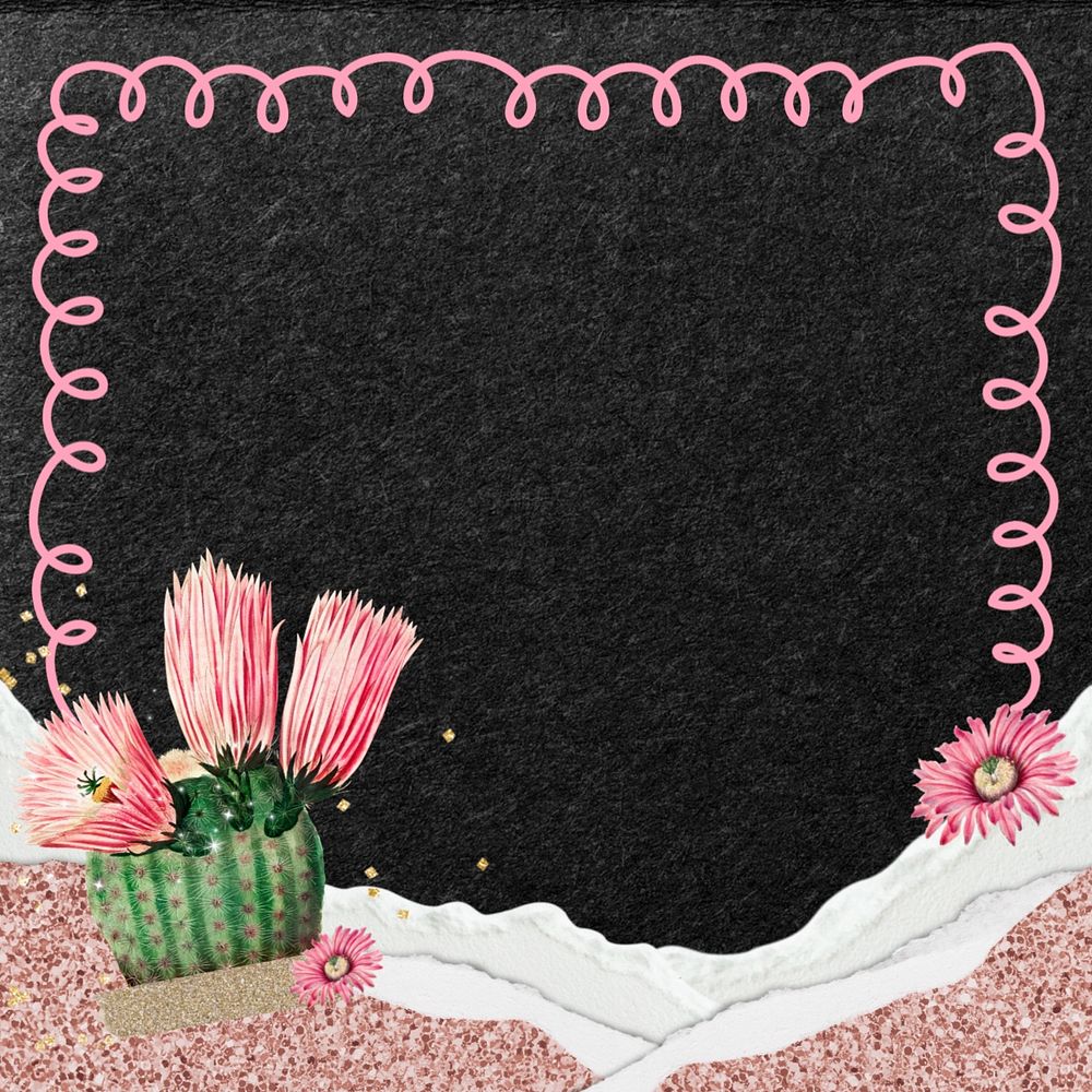 Cactus flower frame background, editable design