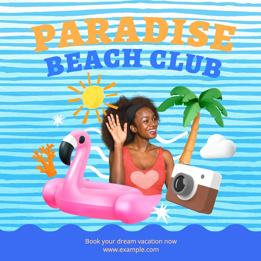 Paradise beach club Facebook post template, editable design