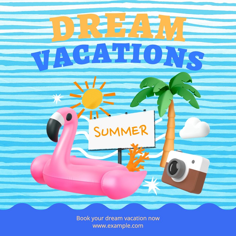 Dream vacation Facebook post template, editable design