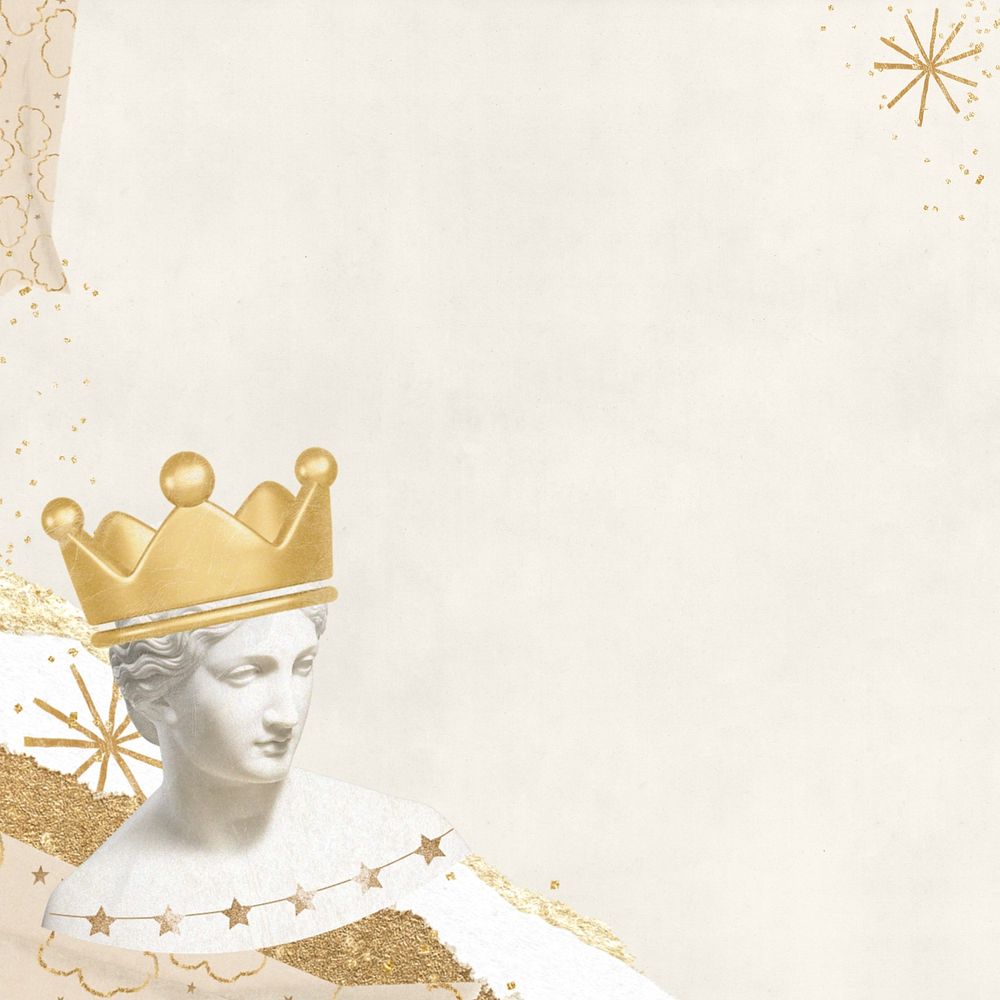 Beige paper textured background, Queen statue border, editable design