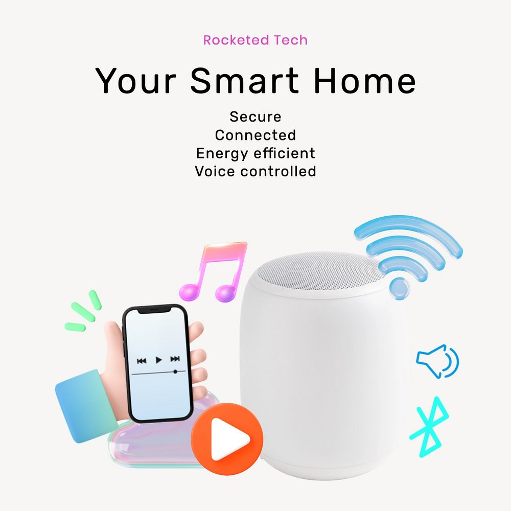 Smart home Instagram post template, editable text