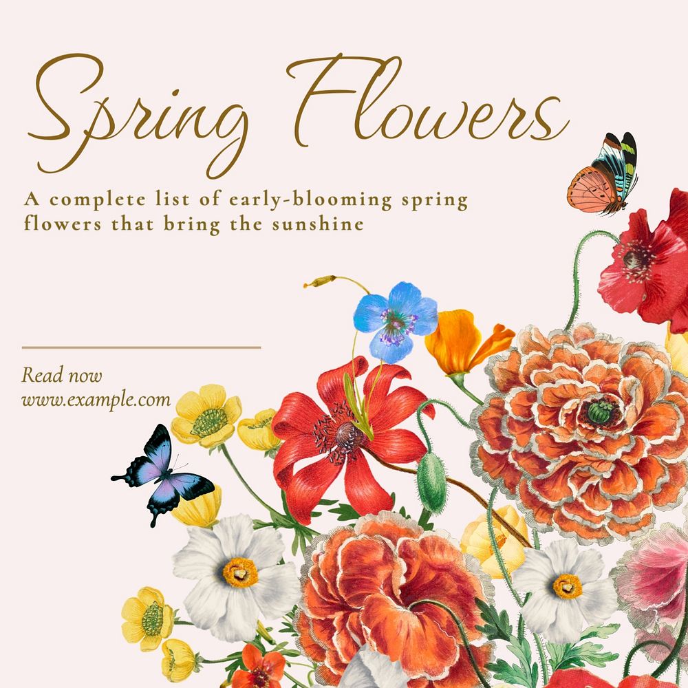 Spring flowers Facebook post template, editable design