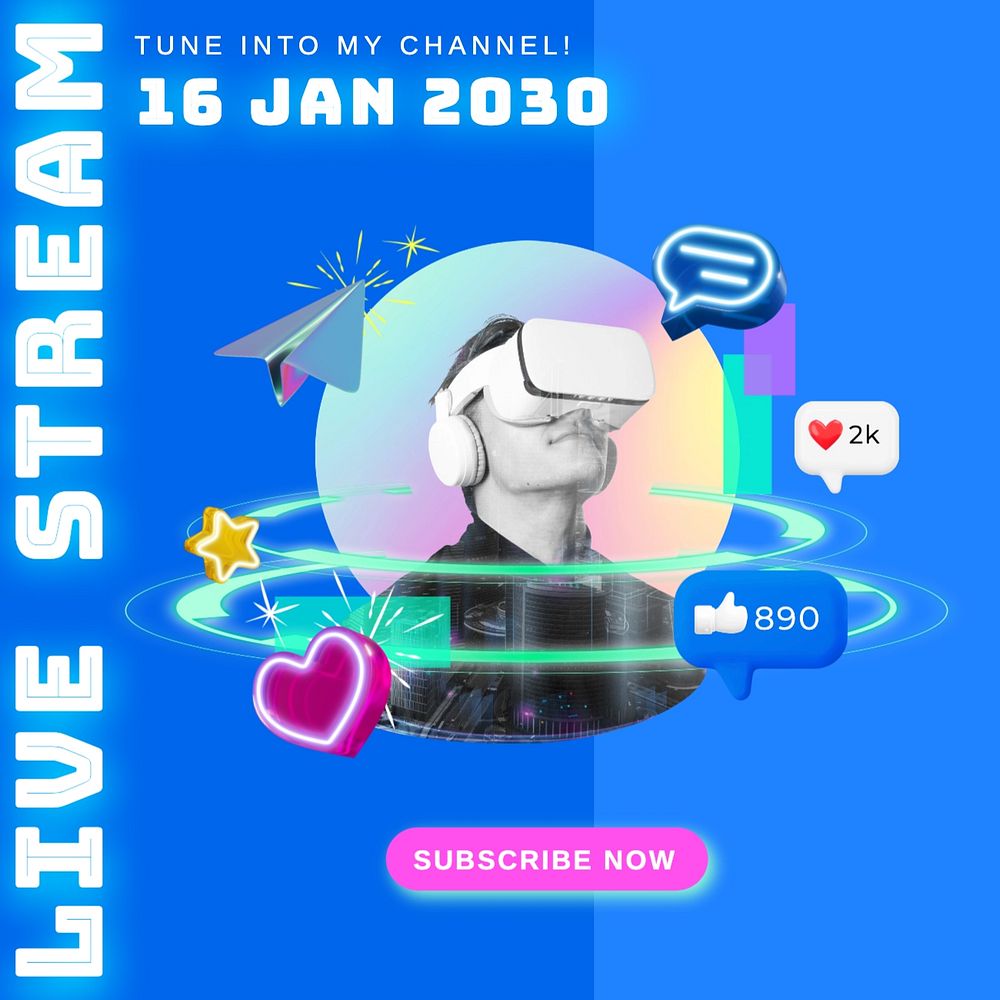 Live streaming Instagram post template, editable text