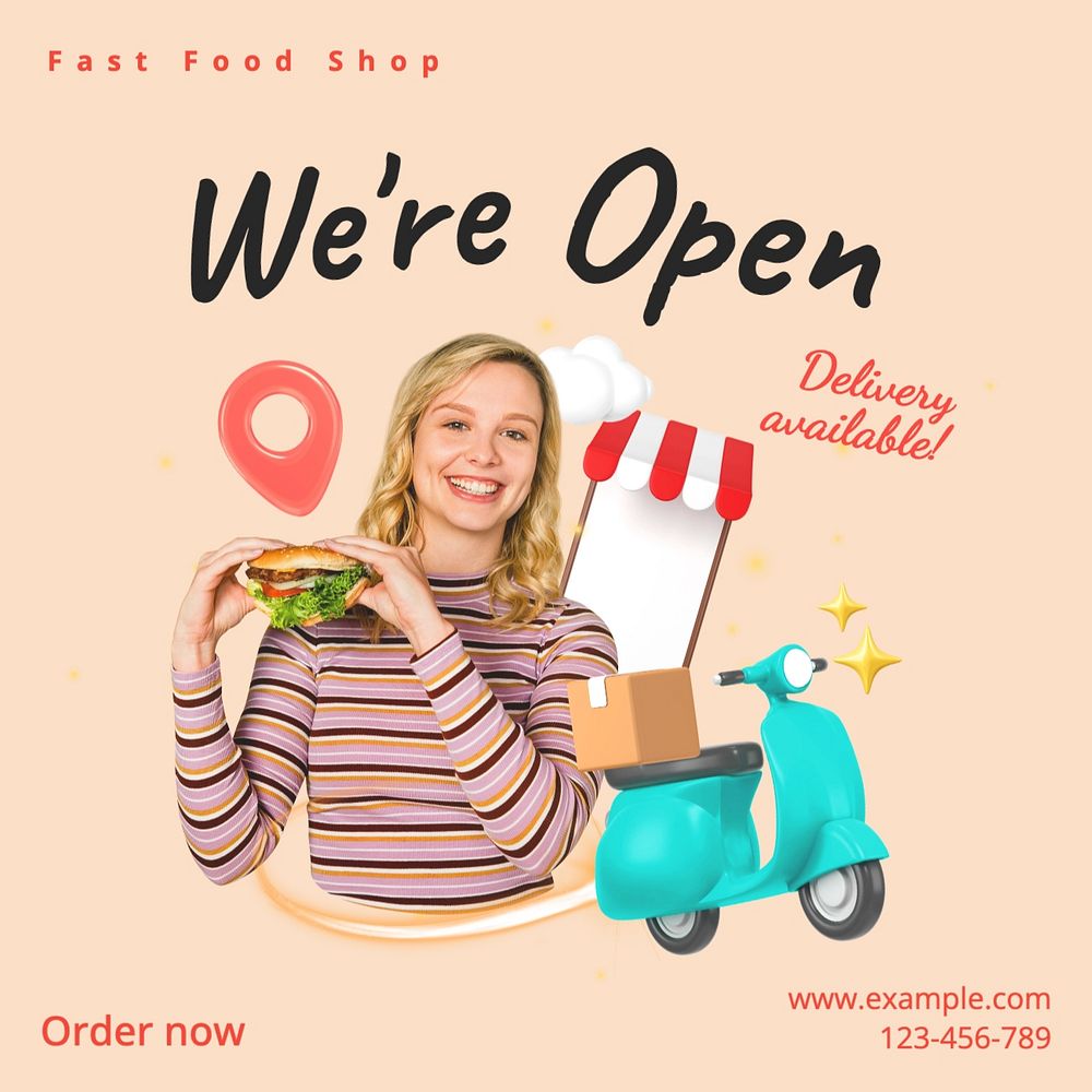 Fast food restaurant Facebook post template, editable design