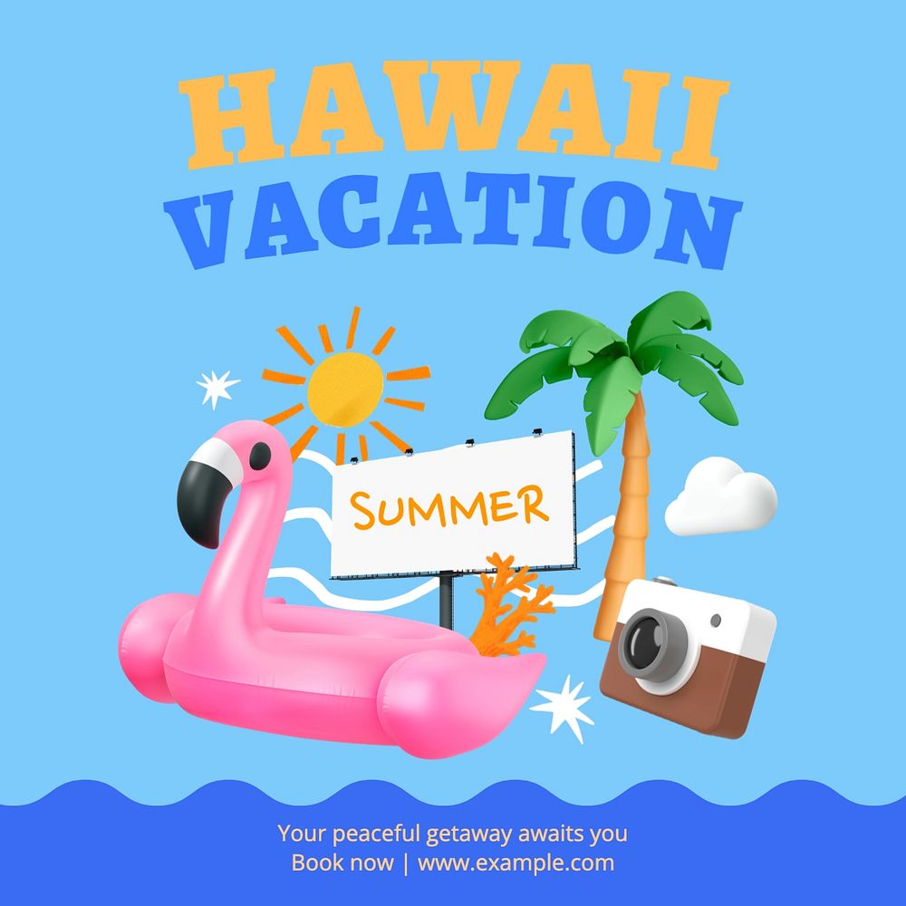 Hawaii vacation Facebook post template, editable design