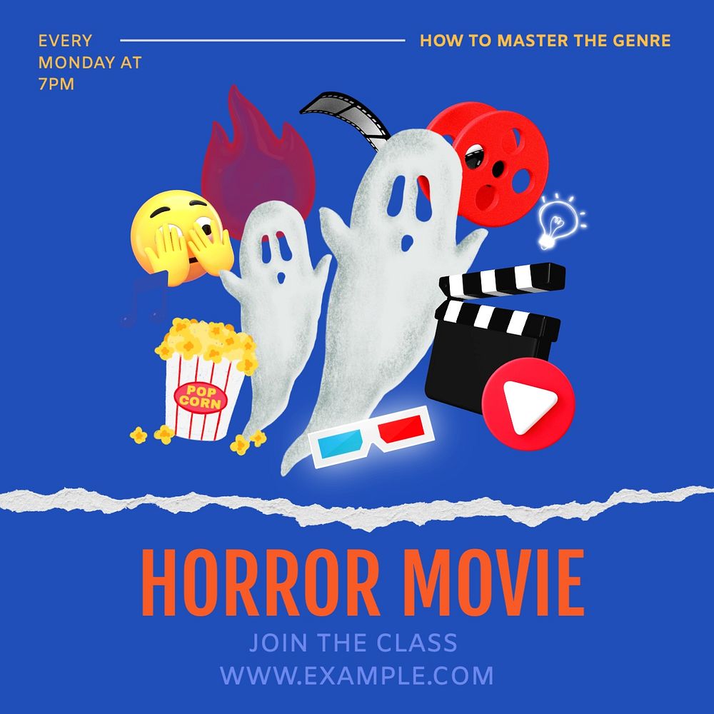 Make horror movies Facebook post template, editable design