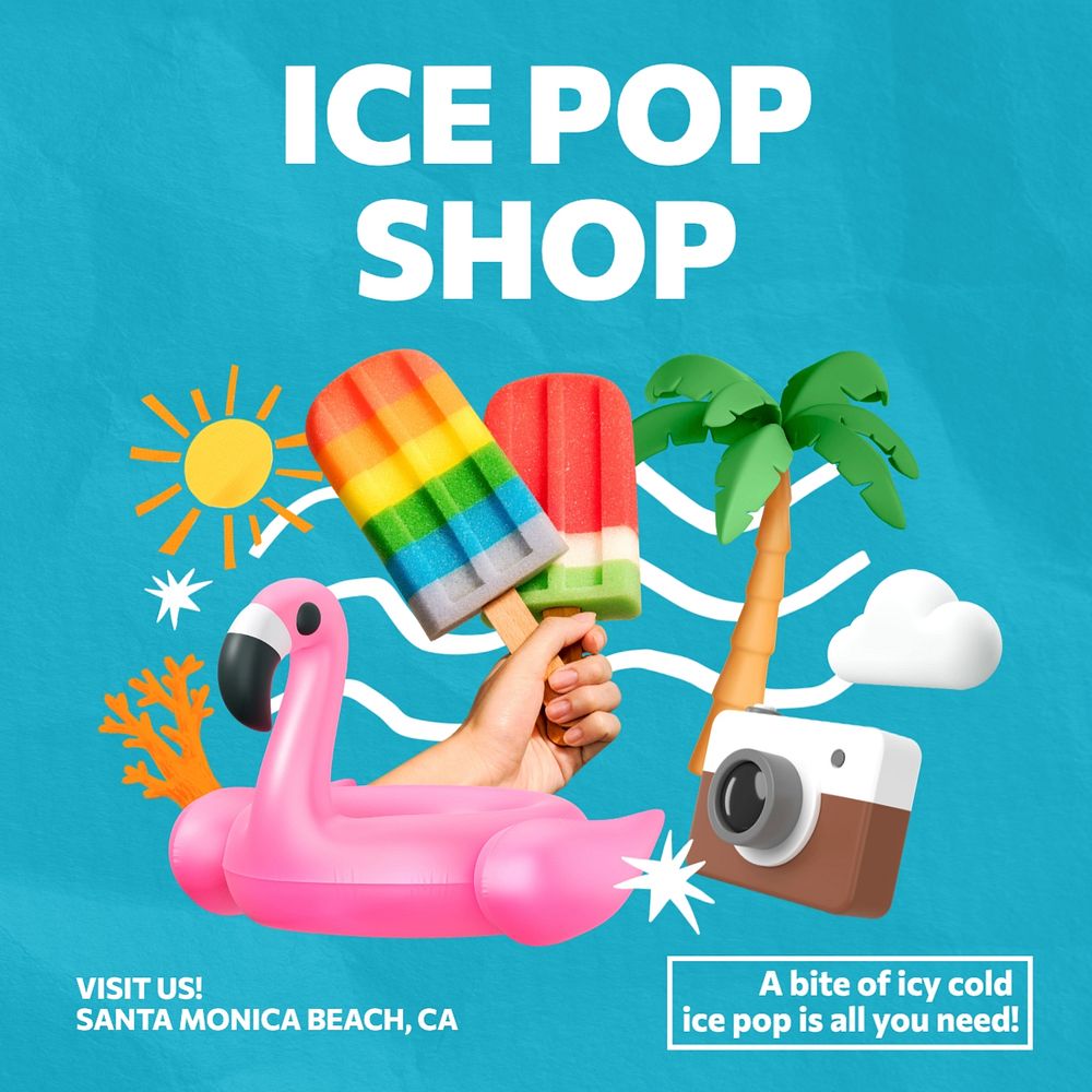 Popsicle shop Instagram post template, editable design