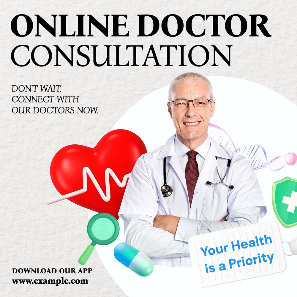 Online doctor consultation Facebook post template, editable design