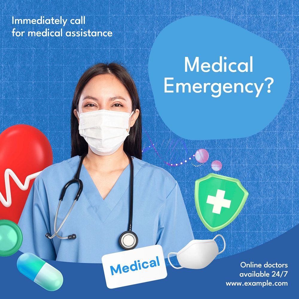 Medical emergency Facebook post template, editable design