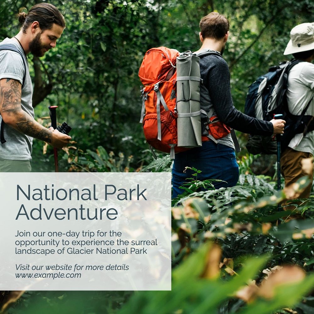 National park adventure Instagram post template, editable text