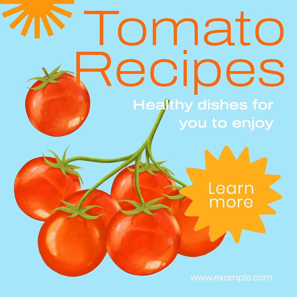 Tomato recipes Instagram post template, editable text