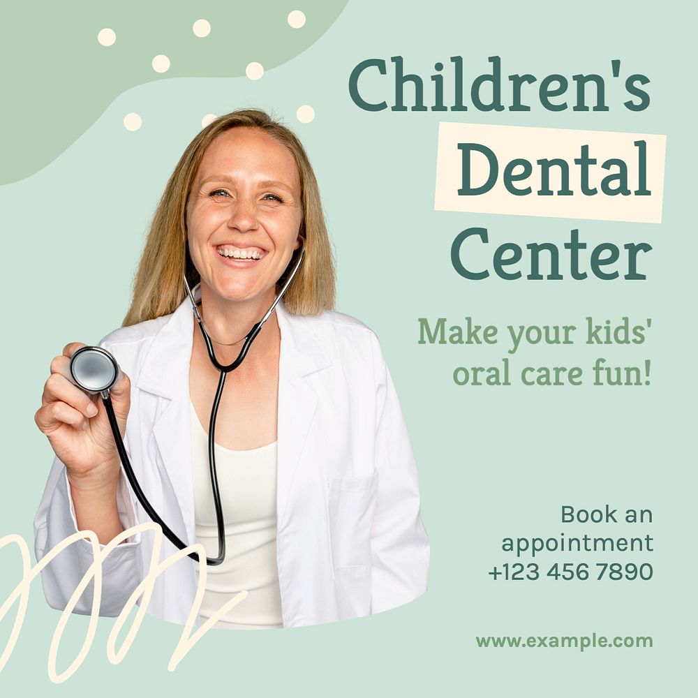 Children's dental center Instagram post template, editable text