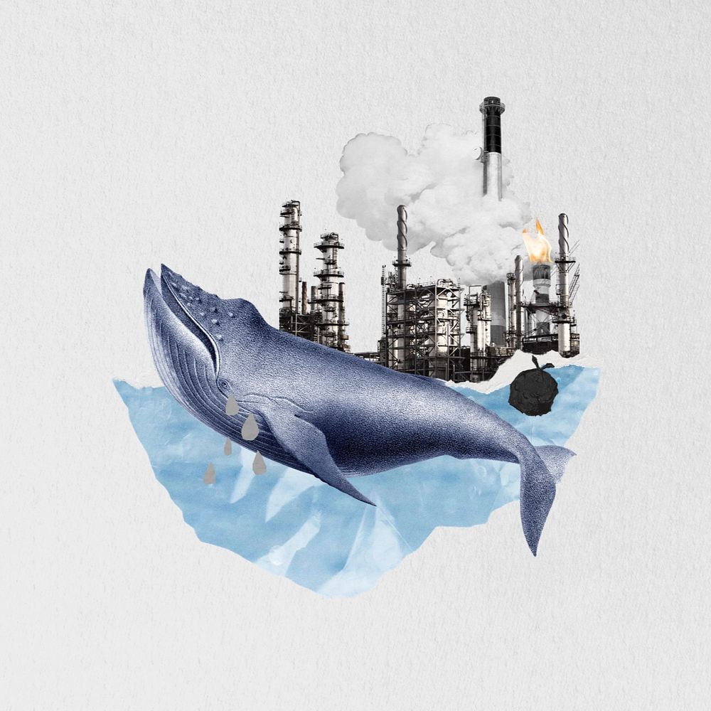 Ocean industrial waste pollution collage remix editable design