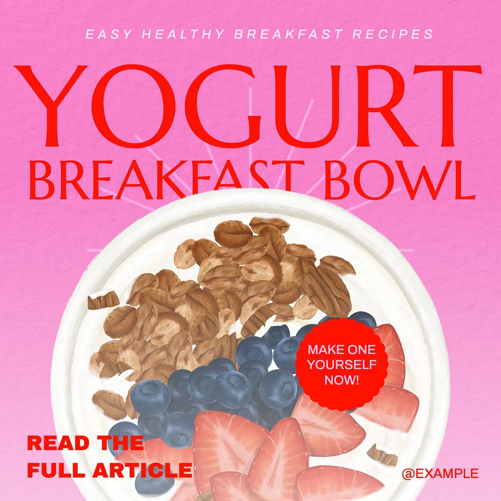 Yogurt breakfast Instagram post template, editable text