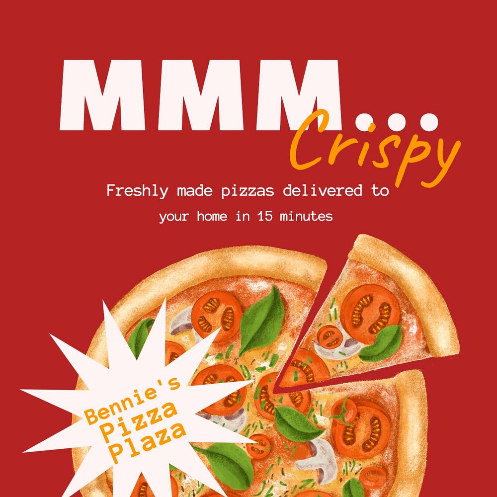 Pizza delivery Instagram post template, editable text