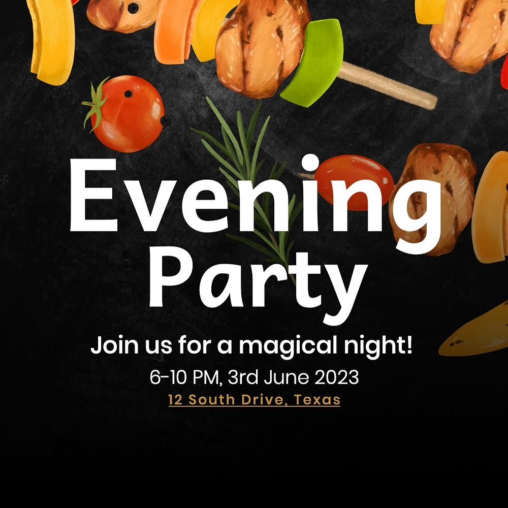 Evening party invitation Instagram post template, editable text