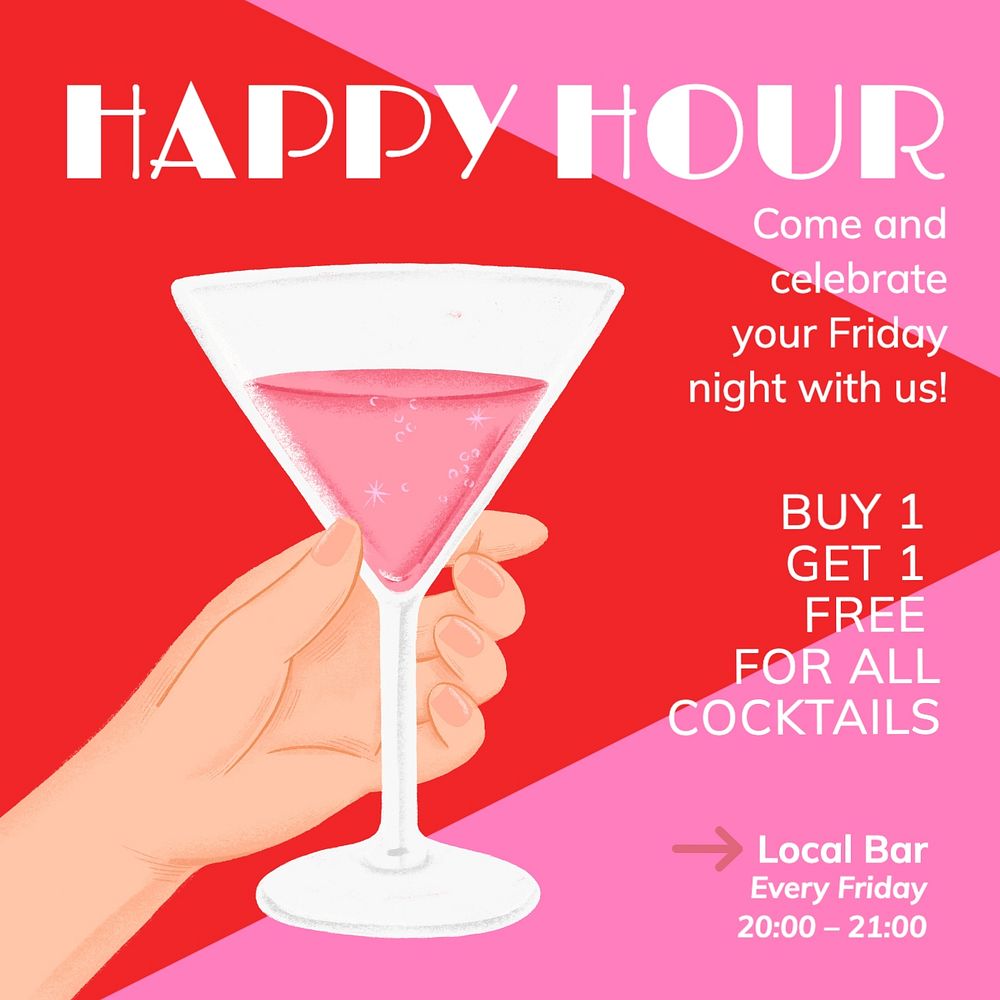 Happy hour Facebook post template, editable design