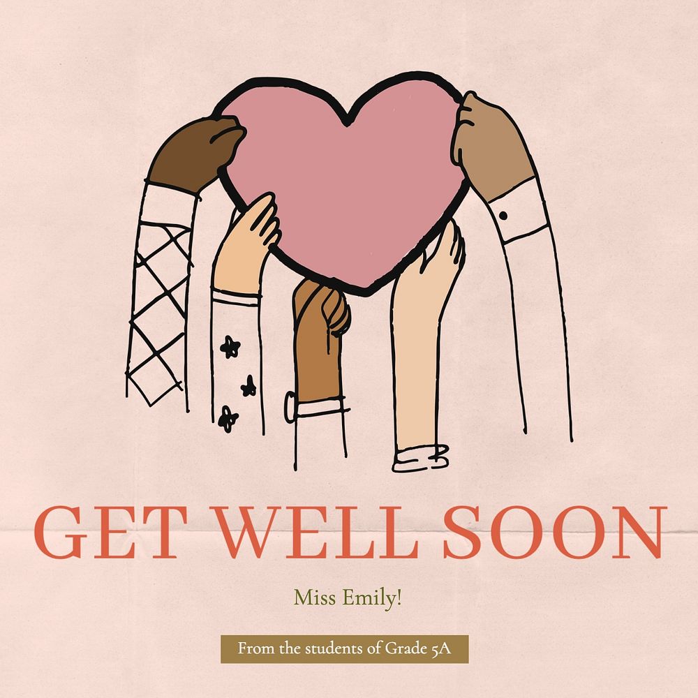 Get well soon teacher Facebook post template, editable design