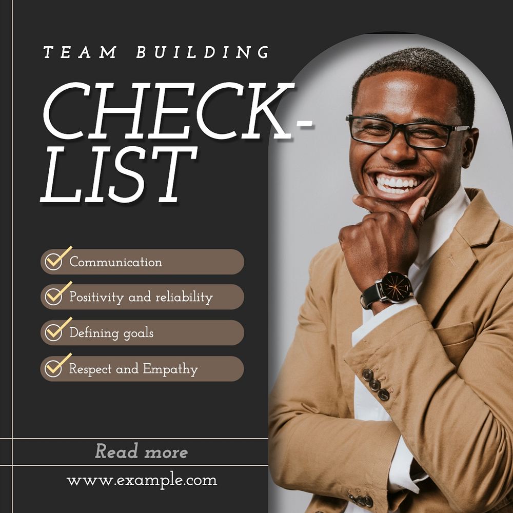 Team building checklist Facebook post template, editable design