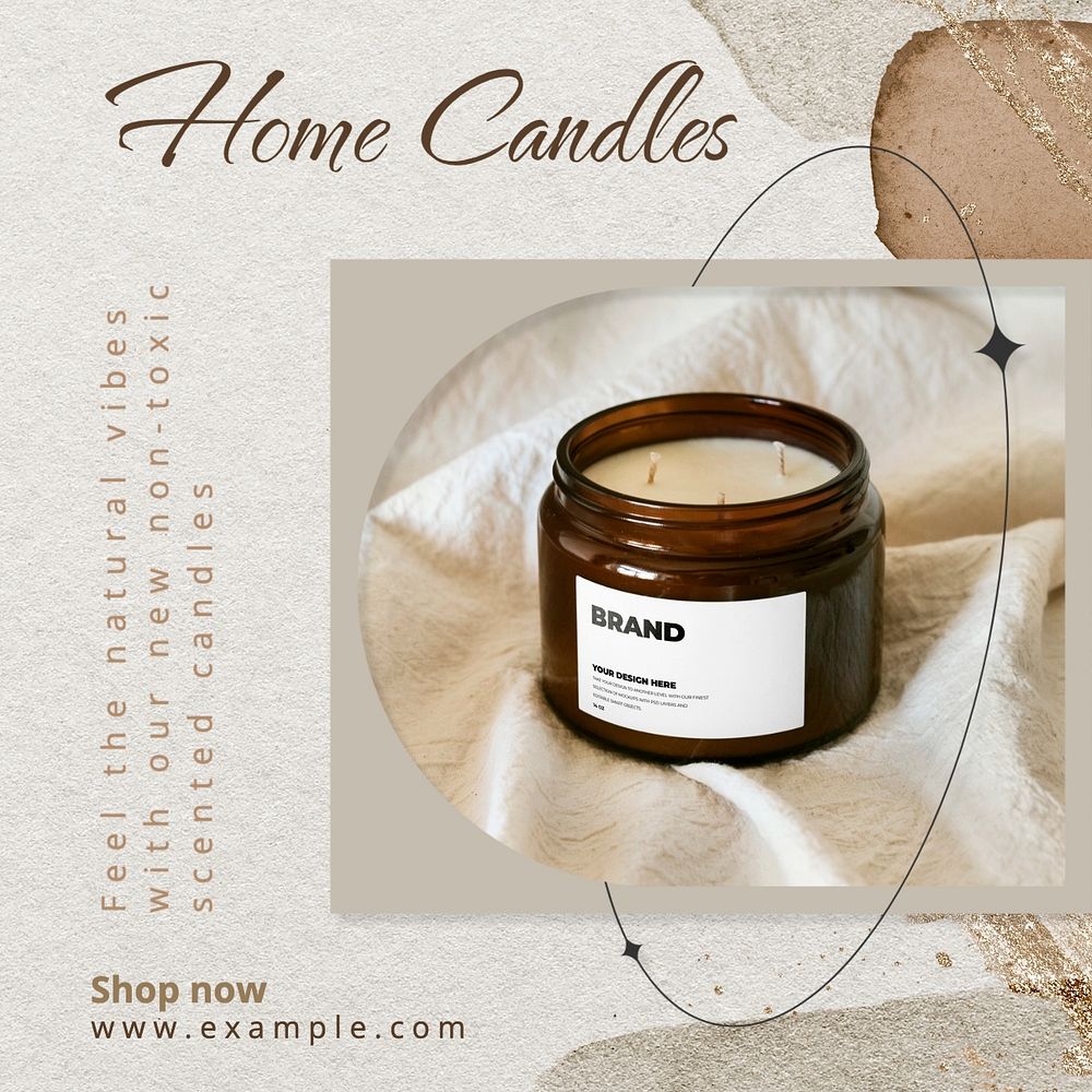 Home candles Facebook post template, editable design