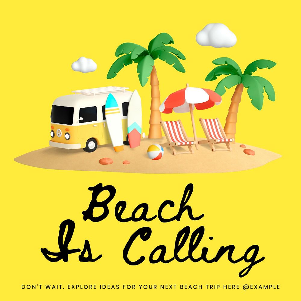 Beach is calling Instagram post template, editable text