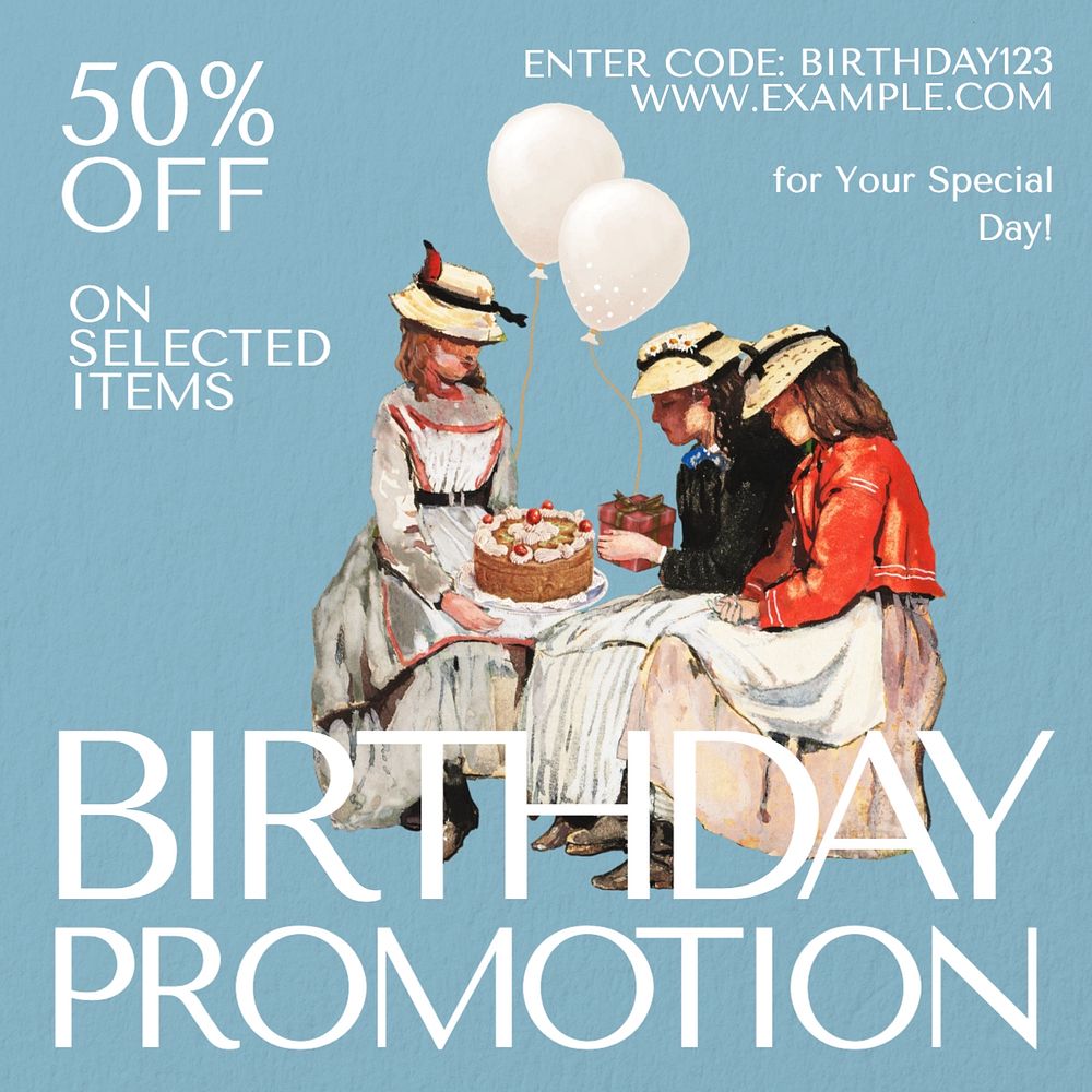 Birthday promotion Instagram post template, editable text