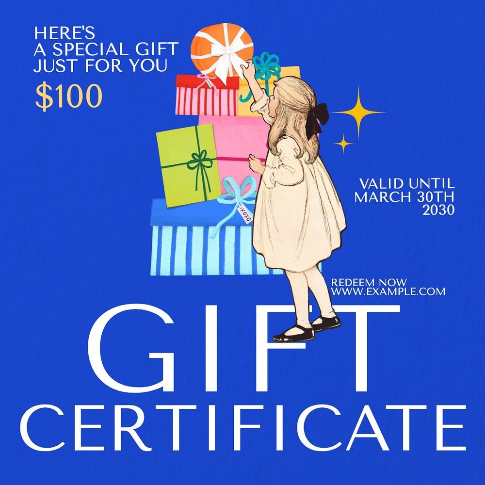 Gift certificate Instagram post template, editable text