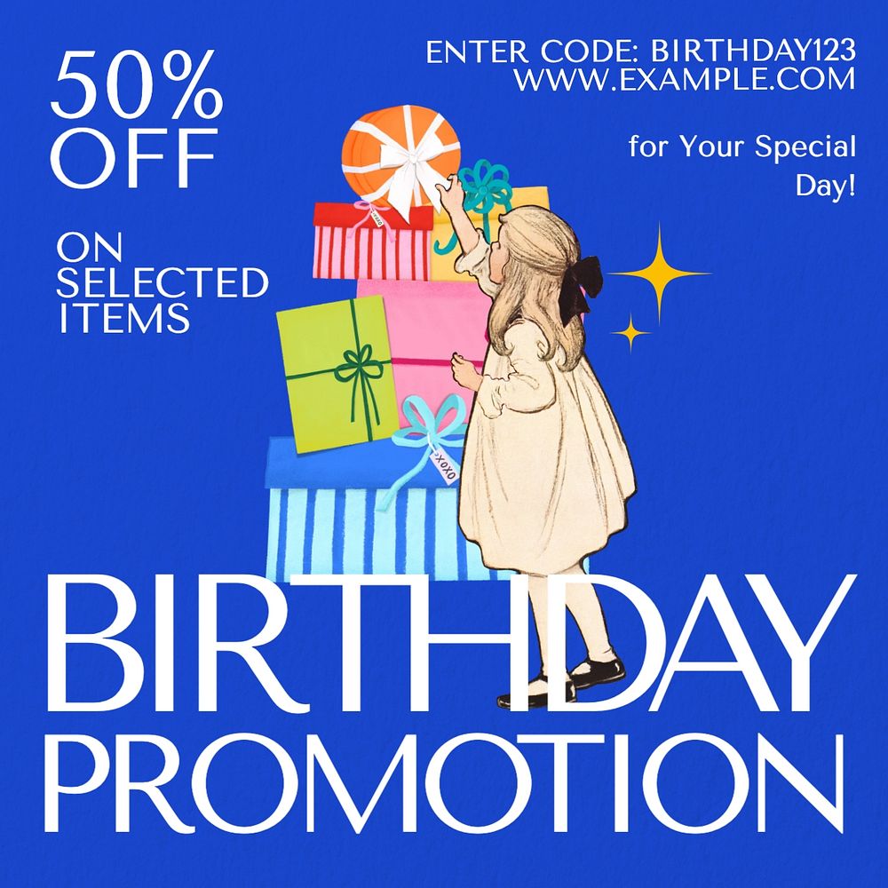 Birthday promotion Instagram post template, editable text