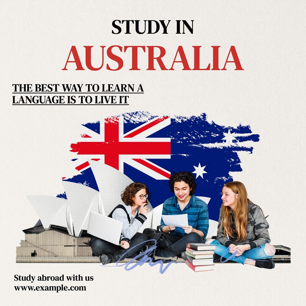 Study language abroad Instagram post template, editable text