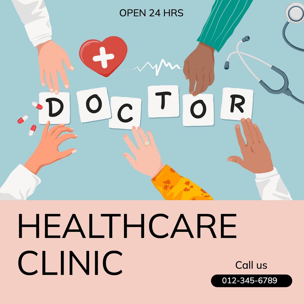 Health care clinic Instagram post template, editable text