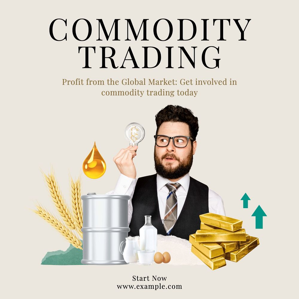 Commodity trading Instagram post template, editable text