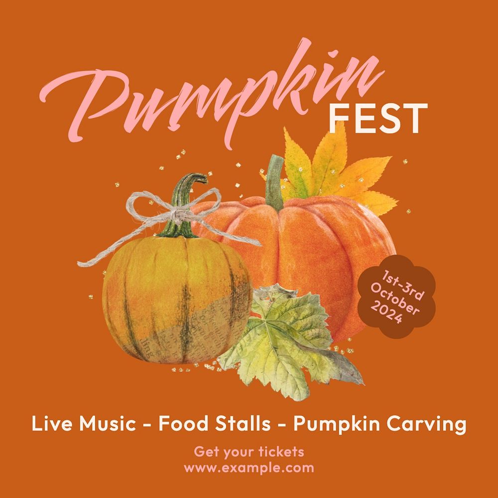 Pumpkin fest Instagram post template, editable text