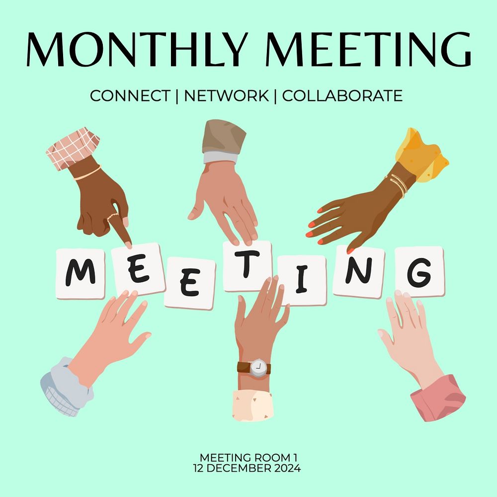 Monthly meeting Instagram post template, editable text